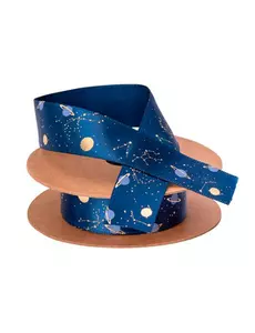 Marinblått satinband med guldfolierade astronauter 1,9 cm x 10 m