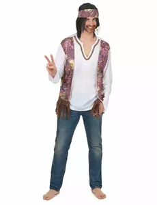 Maskeraddräkt hippie med fransar herr, Storlek: Medium/Large