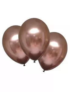 6 satinrosa guldfärgade latexballonger 28 cm