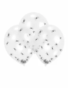 6 transparenta latexballonger med spindelkonfetti 27,5 cm