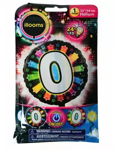 Illooms® LED-aluminiumfolieballong siffra 0 flerfärgad 50 cm
