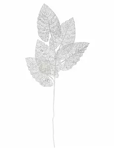 Vit dekorativ gren med 5 blad 80 cm
