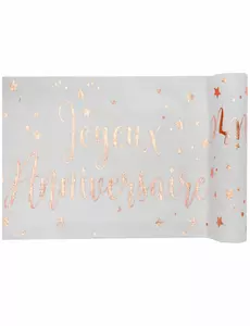 Bordslöpare i bomull Happy Birthday roséguld 3 m x 28 cm