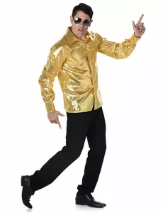Discoskjorta med gyllene paljetter herr, Storlek: Medium