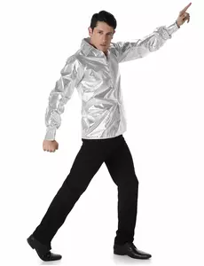 Glittrig silverfärgad discotröja för herr, Storlek: Medium