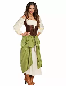 Grön värdshusvärdinna-maskeraddräkt dam, Storlek: Small/Medium