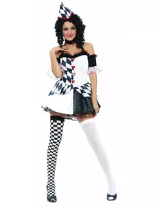 Sexig svartvit harlekinmaskeraddräkt dam, Storlek: Small