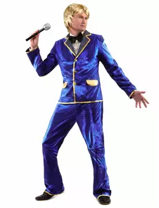 Blå maskeraddräkt disco-sångare herr, Storlek: Medium