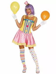 Pastellfärgad clownmaskeraddräkt dam, Storlek: Medium (38-40)
