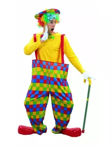 Färgglad rutig clownmaskeraddräkt herr