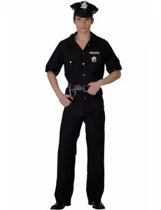 Svart polismaskeraddräkt herr, Storlek: Large