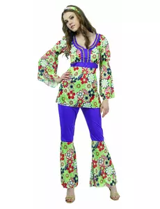 Blommig lila hippie-maskeraddräkt dam