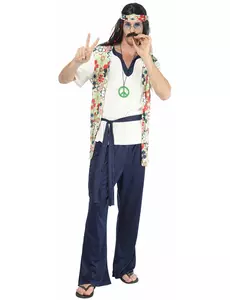 Blå hippiemaskeraddräkt herr