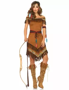 Indianmaskeraddräkt i fuskmocka dam, Storlek: Small/Medium (38-40)