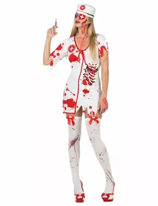 Blodig sjuksköterskemaskeraddräkt för dam Halloween, Storlek: X-Small/Small