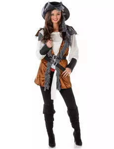 Piratmaskeraddräkt med väst dam, Storlek: X-Small
