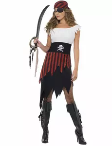 Tandad piratmaskeraddräkt dam, Storlek: Medium