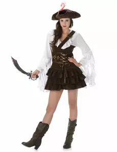 Piratmaskeraddräkt med sämskskinnseffekt dam, Storlek: Small