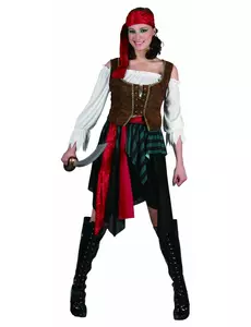 Randig piratmaskeraddräkt dam, Storlek: Small