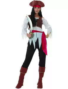Brun och vit piratmaskeraddräkt dam, Storlek: Small