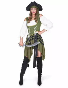 Grön piratmaskeraddräkt dam, Storlek: Small