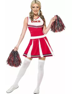 Vit och röd pompom girl-maskeraddräkt dam, Storlek: Small