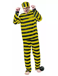 Gul fångemaskeraddräkt vuxen, Storlek: Medium/Large