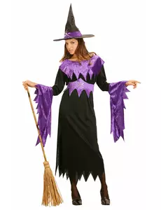 Lila häxmaskeraddräkt med hatt dam Halloween