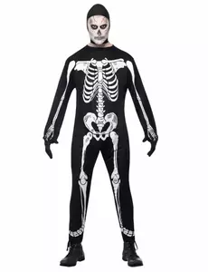 Skelettmaskeraddräkt med huva för herr Halloween, Storlek: Medium