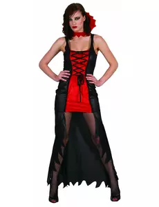 Röd och svart vampyrmaskeraddräkt dam Halloween, Storlek: Small