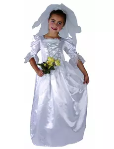 Brudmaskeraddräkt flicka med slöja, Storlek: 4-6 år (110-120 cm)