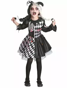 Blodig harlekinmaskeraddräkt flicka, Storlek: 3-4 år (92-104 cm)