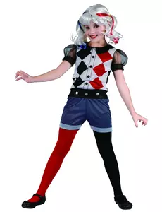Arlequine-hjältinnemaskeraddräkt barn, Storlek: 7-9 år (120-130 cm)