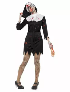 Svart zombie-nunnemaskeraddräkt dam, Storlek: Large