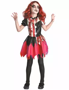 Blodig clownmaskeraddräkt i rött och svart för flicka, Storlek: 4-6 år(110-120 cm)