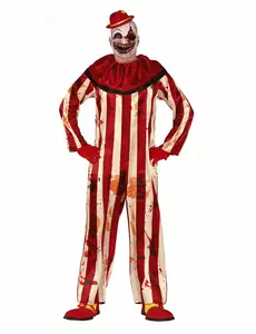 Skräckinjagande clownmaskeraddräkt röd och vit herr, Storlek: Medium (48-50)