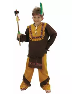 Brun och ockrafärgad indianmaskeraddräkt pojke, Storlek: 4-6 år (110-120 cm)