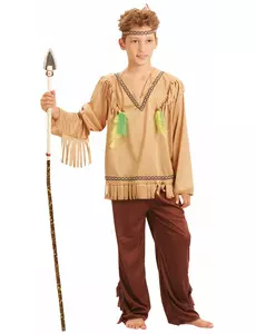 Indianmaskeraddräkt med fransar och V-ringning pojkar, Storlek: 4-6 år (110-120 cm)
