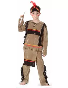 Maskeraddräkt indian ljusbrun för pojkar, Storlek: 7-9 år (120-130 cm)