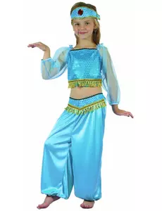Blå orientalisk dansös-maskeraddräkt flicka, Storlek: 4-6 år (110-120 cm)