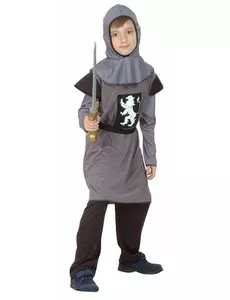 Grå medeltida riddarmaskeraddräkt pojke, Storlek: 4-6 år (110-120 cm)