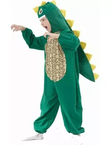 Grön och gul dinosaurie-maskeraddräkt barn, Storlek: 4-6 år (110-120 cm)