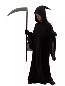 Svart liemansmaskeraddräkt barn Halloween, Storlek: 4-6 år (110-120 cm)