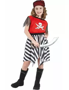 Röd piratmaskeraddräkt flicka, Storlek: 4-6 år (110-120 cm)