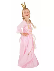 Rosa och guldfärgad prinsessmaskeraddräkt för flicka, Storlek: 7-9 år (120-130 cm)