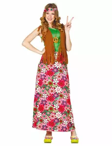 Glad hippiemaskeraddräkt dam, Storlek: Medium (38-40)