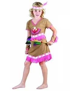 Rosa indianmaskeraddräkt med fransar flicka, Storlek: 4-6 år (110-120 cm)