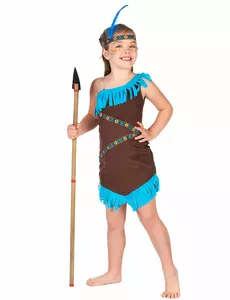 Maskeraddräkt indian brun och blå flicka, Storlek: 3-4 år (XS)