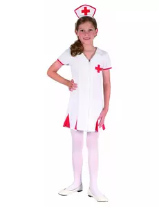Rödvit sjuksköterskemaskeraddräkt flicka, Storlek: 4-6 år (110-120 cm)