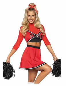Lyxig röd cheerleader-maskeraddräkt dam, Storlek: Medium/Large (42-44)